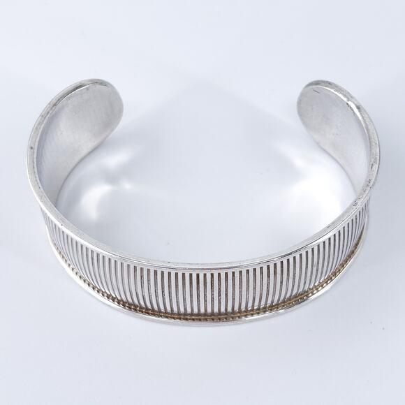 Vintage Sterling Silver 925 Ribbed Cuff Bracelet 7.25" - Picture 3 of 9
